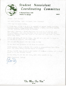 Letter from Julian Bond to Cleveland Sellers and Gloria Xifaras Clark