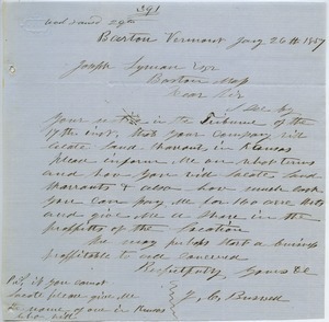 Letter from J. L. Berswell to Joseph Lyman