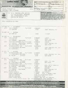 Judi Chamberlin's flight itinerary for Ireland and Sweden trip