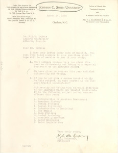 Letter from Johnson C. Smith University to W. E. B. Du Bois