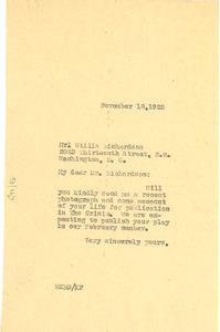 Letter from W. E. B. Du Bois to Willis Richardson