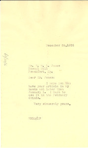 Letter from W. E. B. Du Bois to Paul W. L. Jones
