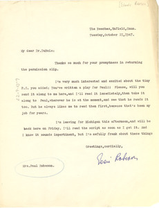 Letter from Eslanda Robeson to W. E. B. Du Bois