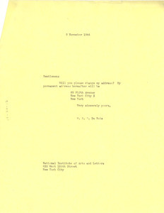 Letter from W. E. B. Du Bois to National Institute of Arts and Letters