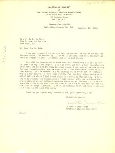 Letter from Juliette Derricotte to W. E. B. Du Bois