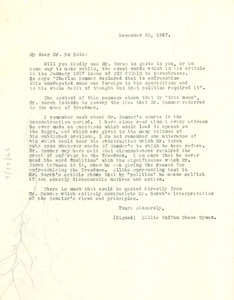 Letter from Lillie Buffum Chace Wyman to W. E. B. Du Bois