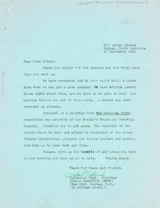 Letter from People's Peace and Goodwill Council to National Committee to Defend Dr. W. E. B. Du Bois and Associates in the Peace Information Center