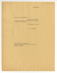 Letter from W. E. B. Du Bois to Forrester B. Washington