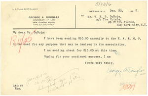 Letter from George A. Douglas to W. E. B. Du Bois