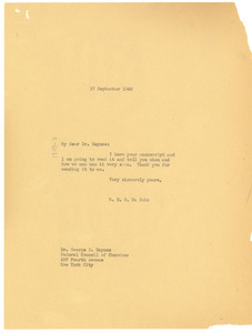 Letter from W. E. B. Du Bois to George E. Haynes