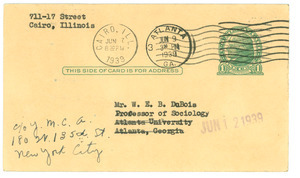 Postcard from Rassie A. Lewis to W. E. B. Du Bois
