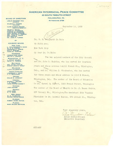 Letter from Alice Dunbar Nelson to W. E. B. Du Bois