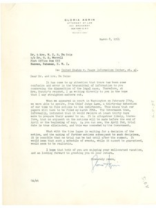 Letter from Gloria Agrin to W. E. B. and Shirley Du Bois