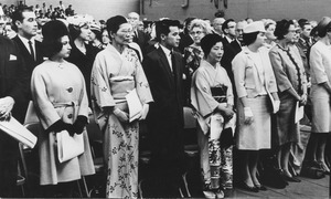 Crowd at Charter Day convocation, including wives of the dean and president of Hokkaido University