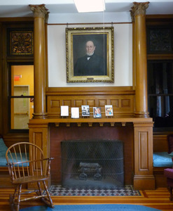 Dickinson Memorial Library: fireplace and mantle