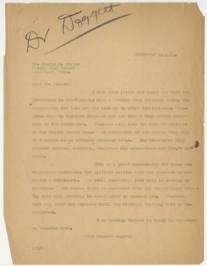 Letter from Laurence L. Doggett to George H. Taylor (September 12, 1918)
