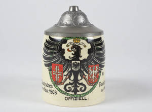 Stoneware 1/8 liter stein for Frankfurt Turnfest, 1908, signed by Franz Ringer