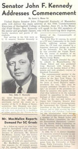 Senator John F. Kennedy Address Commencement Article