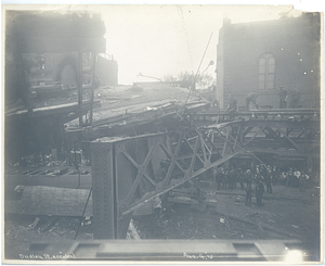 Dudley Street accident, view from rooftop of street and car being dismantled