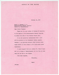 Correspondence between Earle M. Chapman and Mayor John F. Collins