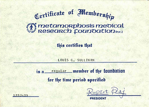 Lou Sullivan's Metamorphosis Membership Certificate (1983-1984)
