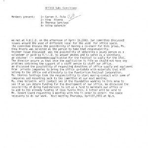 Summary of office sub-committee meeting on April 16, 1993