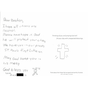 Card sent to the City of Boston