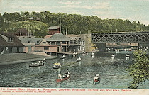 Public Boat House at Riverside Showing Riverside Station and Railroad Bridge