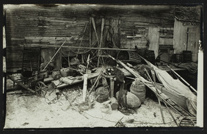 Exterior view of a fishing storage shed, Biddeford, Maine, ca. 1880
