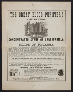 Handbill for Choate's Concentrated Syrup of Sarsaparilla with iodide of potassa, Henry A. Choate, druggist, Bowdoin Square, Boston, Mass., undated
