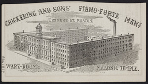 Advertisement for Chickering and Sons' Piano-Forte Manufactory, Tremont Street, Boston, Mass., 1854