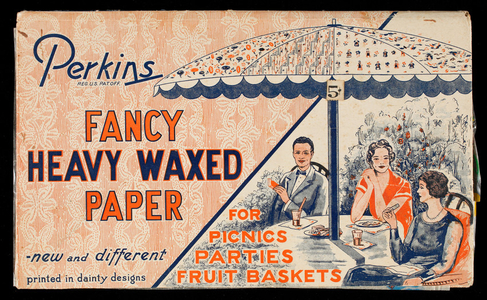 Perkins Fancy Heavy Waxed Paper for picnics, parties, fruit baskets, American Tissue Mills, Holyoke, Mass.