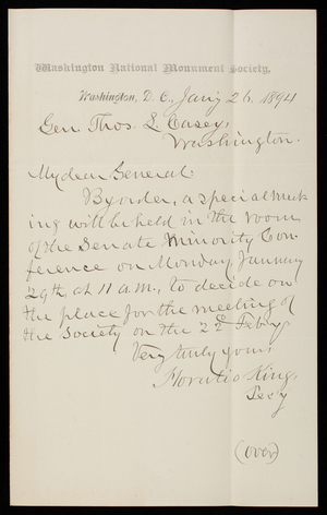 Horatio G. King to Thomas Lincoln Casey, January 26, 1894