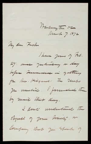 Thomas Lincoln Casey to General Silas Casey, March 7, 1872