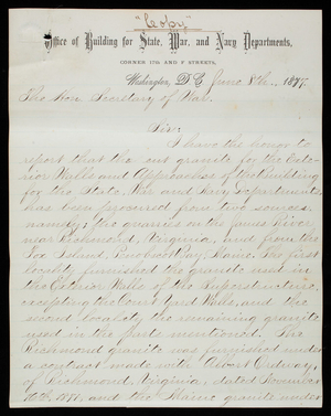 Thomas Lincoln Casey to [George W. McCrary], June 8, 1877, copy
