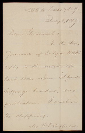 W. E. Bailey to Thomas Lincoln Casey, July 8, 1889