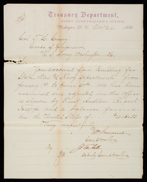 [William] Lawrence to Thomas Lincoln Casey, October 24, 1883