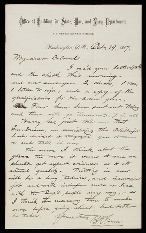 Bernard R. Green to Thomas Lincoln Casey, October 19, 1887