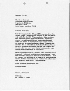 Letter from Mark H. McCormack to Press Maravich