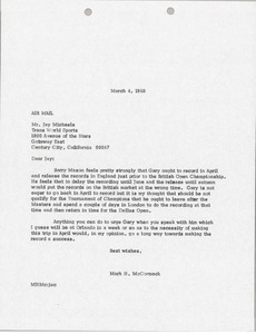 Letter from Mark H. McCormack to Jay Michaels