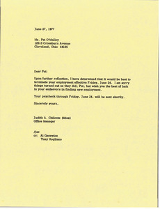 Letter from Judy A. Chilcote to Pat O'Malley