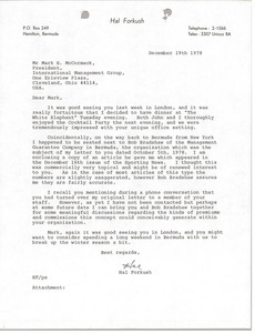 Letter from Hal Forkush to Mark H. McCormack