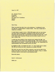 Letter from Mark H. McCormack to Gregory Peters