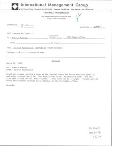 Fax from Laurie Roggenburk to Fumiko Matsuki