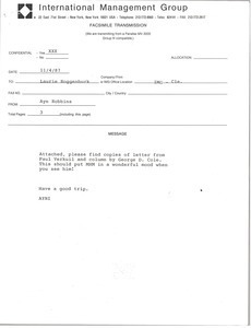 Fax from Ayn Robbins to Laurie Roggenburk