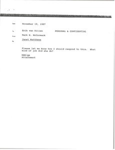 Memorandum from Mark H. McCormack to Erik van Dillen