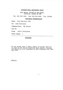 Fax from Mark H. McCormack to Todd McCormack