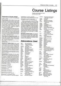 Photocopy of course listings from the University of Oklahoma State University