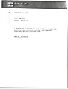 Memorandum from Mark H. McCormack to Dave Lightner