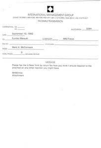 Fax from Mark H. McCormack to Fumiko Matsuki